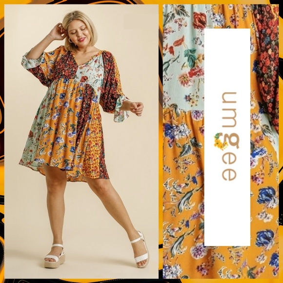 Umgee Dresses & Skirts - UMGEE Sunshine Mixed Floral Print Babydoll Dress